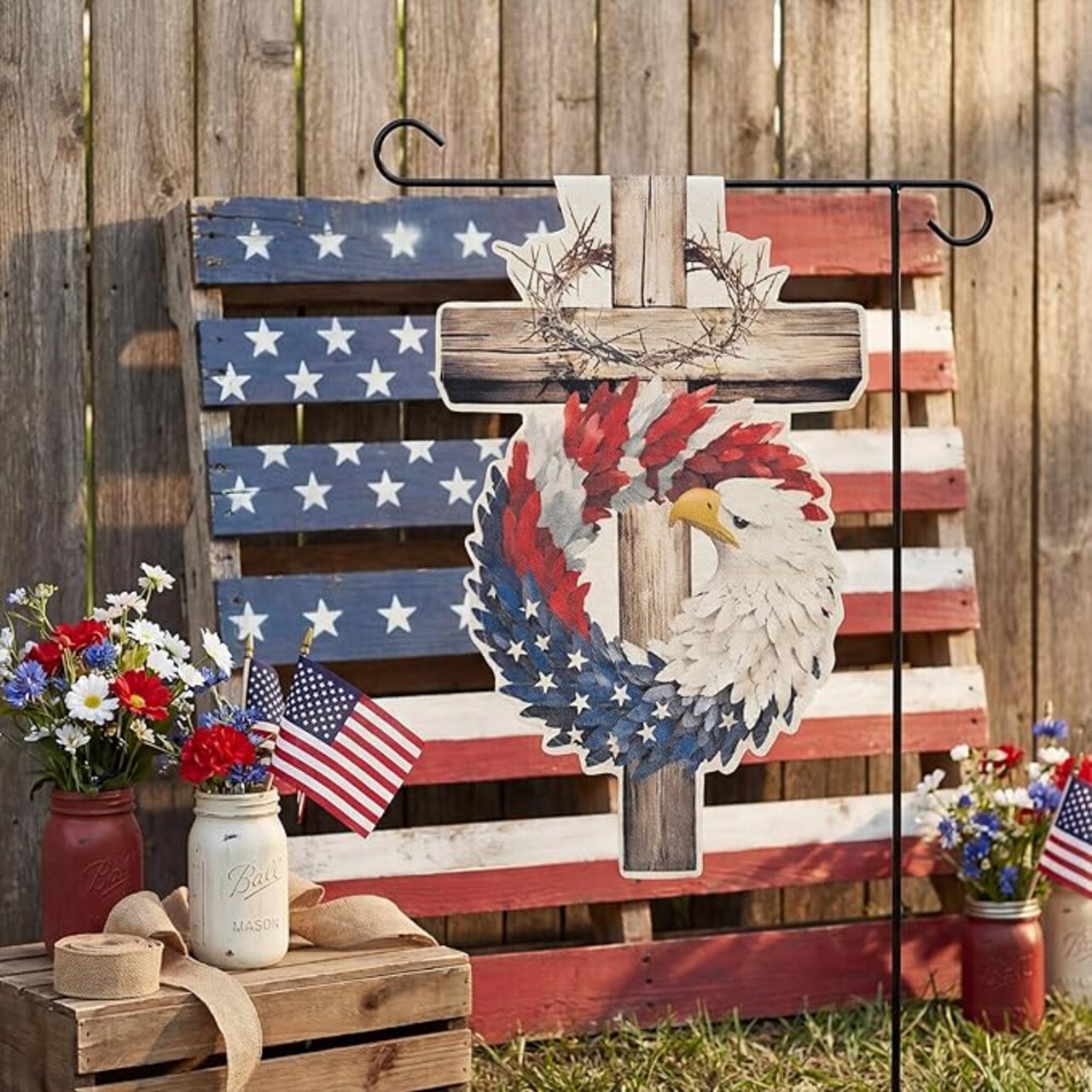 colorlife Patriotic Eagle Wreath Garden Flag 12x18, Double‑Sided Stars and Stripes Outdoor Flag for 4th of July, Memorial Day & Yard Decorations